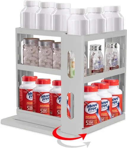 Dutiplus Organizador de Medicinas 2 Estantes de Tres Niveles Gabinete Estante de Almacenamiento Organizador para Guardar Vitaminas, Suplementos Gris