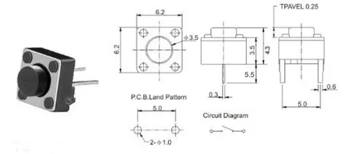 Miniatura 4 de DAOKI Interruptor de botón táctil de 2 pines DIP 0.236x0.236x0.197 in PCB momentáneo táctil táctil interruptor de botón de 100 Uds