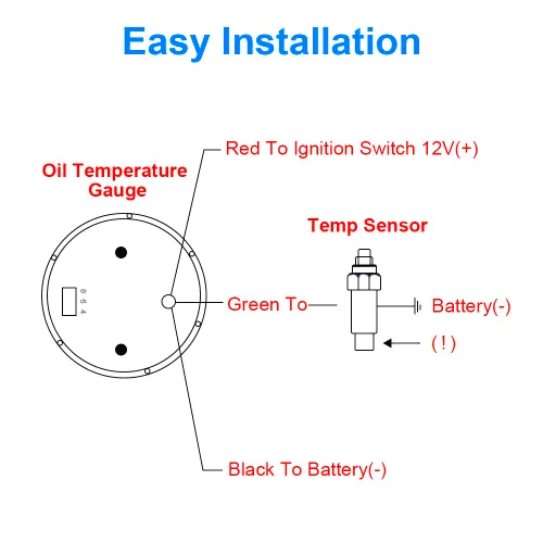 Miniatura 6 de WATERWICH Kit de medidor de temperatura de aceite 104-302℉ DC12V 2 pulgadas 52mm con sensor para barco, coche, camión, vehículo automotriz