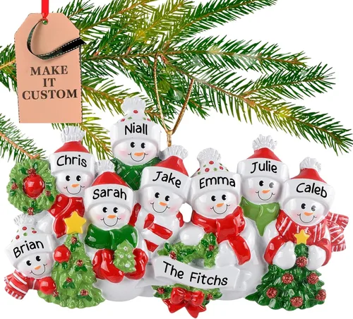 Miniatura 14 de Adorno personalizado para familia de 10 personas 2025 Personalización gratuita en 24 horas Adornos navideños de muñeco de nieve grabados