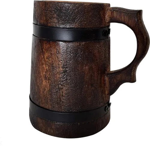 Miniatura 5 de Taza de cerveza de madera hecha a mano, jarra vikinga rústica para café, té o cerveza tallada vintage para padrinos de boda, regalo de boda