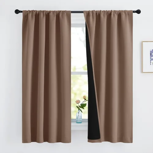 Miniatura 43 de NICETOWN Cortinas blancas 100% opacas, 2 capas gruesas completamente opacas con bolsillo para barra, cortinas aislantes térmicas para Blanco puro