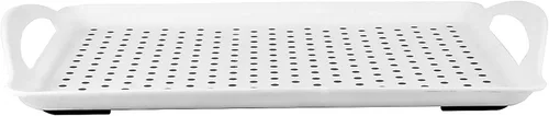 Miniatura 3 de Paquete de 4 bandejas antideslizantes para servir con asas, bandeja rectangular de silicona para comer, hogar, restaurante, blanco, 16.5 x 11.4 x