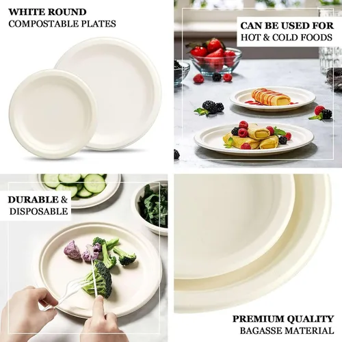 Miniatura 4 de Efavormart - Paquete de 50 platos redondos de bagazo biodegradables blancos de 7 pulgadas, compostables, ecológicos, desechables, aperitivos, Tipo 17