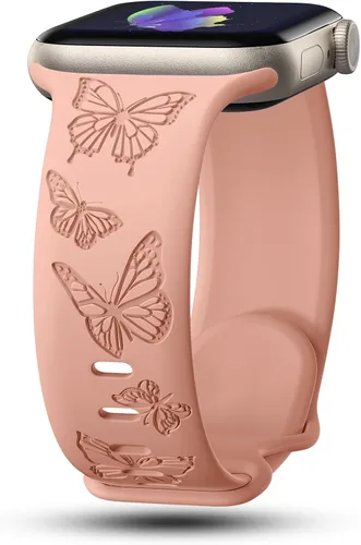 Miniatura 22 de Bandas con grabado de mariposa compatibles con Apple Watch de 41mm 40mm 38mm 49mm 46mm 49mm 46mm 45mm 44mm 42mm, mujeres, correa deportiva de Negro