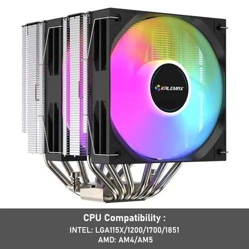 Miniatura 5 de Enfriador de CPU de doble torre, 6×6 mm de tubos de calor, ventiladores ARGB PWM duales de 120 mm, velocidad de 2000 RPM, para AMD AM4/AM5; Intel