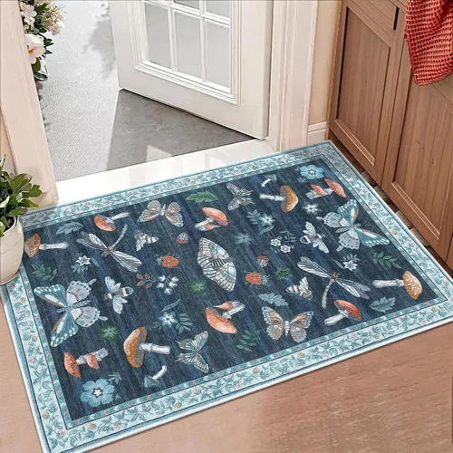 Miniatura 69 de ROYHOME - Alfombra con diseño de hongos e insectos, para pasillos, cocina o baño, antideslizante, lavable, suave, larga, 2 x 6, beige