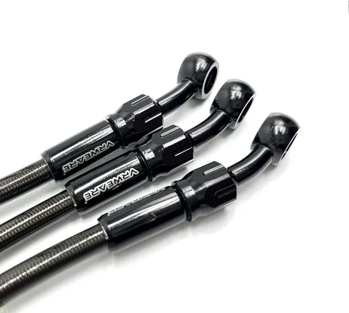 Miniatura 4 de AN3 28 90 grados M10 manguera de freno de motocicleta de acero inoxidable trenzado línea tubo de aceite con Banjo giratorio de 360 grados apto