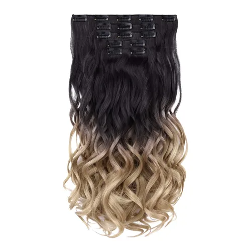 Miniatura 47 de Extensiones de cabello negro lacio, 2 juegos de extensiones de cabello con clip para mujeres, Halloween, 5 piezas de 22 pulgadas, piezas de cabello