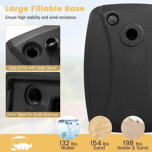 Miniatura 5 de Tangkula Base universal de sombrilla compensada, base resistente rellena de agua y arena con base cruzada y ruedas, soporte de paraguas con ruedas