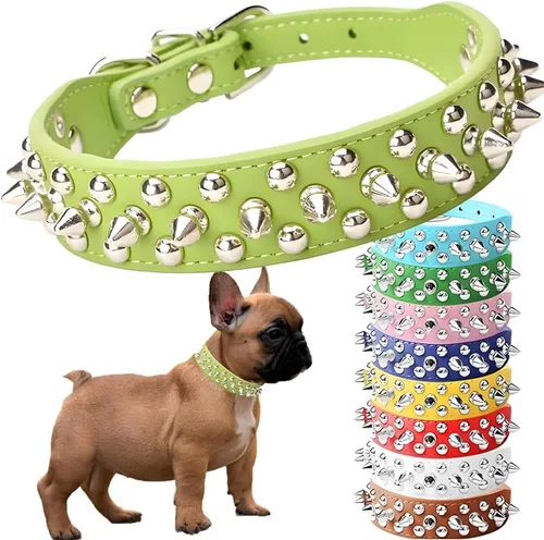 Miniatura 11 de Collar de perro con púas para perros grandes, a prueba de mordidas, collar de púas para perros y gatos, de cuero PU con tachuelas y remaches