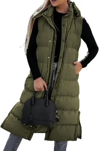 Miniatura 2 de Grlasen Chaleco largo acolchado con capucha para mujer, abrigos de invierno acolchados con cremallera cálida y acolchada