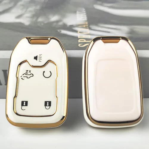 Miniatura 4 de OLLEN Funda para llavero de TPU de 5 botones, compatible con GMC Acadia 2017-2025, para Terrain 2018-2025, para Sierra 2019-2025, para Chevy Blanco+R