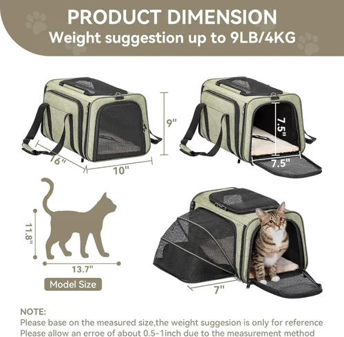 Miniatura 2 de Petsfit Transportador Expandible para Conejos Transportador para Gatos Pequeños Aprobado por Aerolíneas, 16X10X9 Pulgadas Bolsa de Viaje Portátil