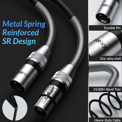 Miniatura 2 de Paquete de 4 cables de iluminación de escenario DMX de 10 pies, cable XLR macho a hembra de 3 pines, compatible con conexión de audio de micrófono