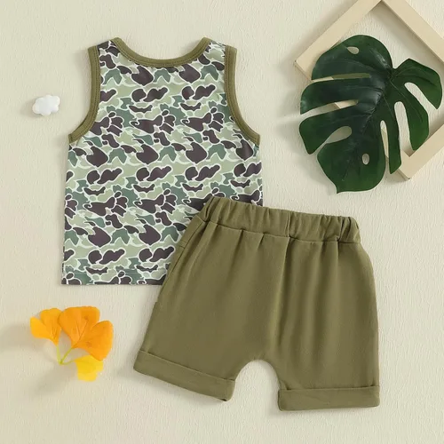 Miniatura 86 de Ropa de bebé niño sin mangas + pantalones cortos con estampado a rayas con bolsillos, 2 piezas de trajes de verano