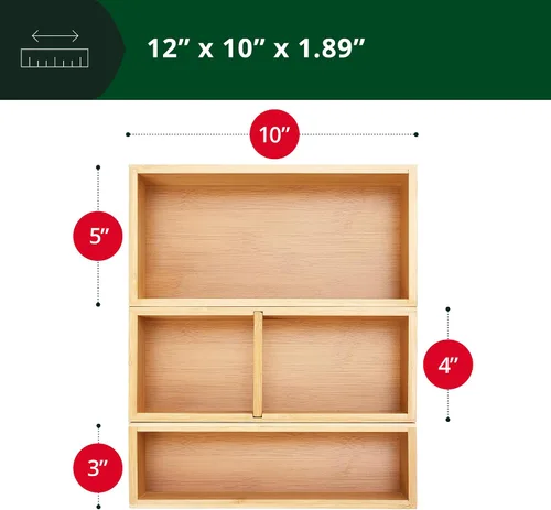 Miniatura 2 de ROYAL CRAFT WOOD Caja organizadora de cajones de bambú de lujo, juego de contenedores para cocina, baño, escritorio de oficina, maquillaje, joyas, 3