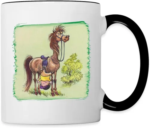 Miniatura 6 de Spreadshirt Thelwell Equestrian Hanging by Stirrup Fun Fail - Taza de dos tonos, talla única, blanco/azul cobalto Blanco/Negro/Azul cobalto