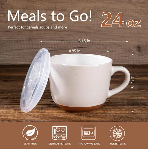 Miniatura 2 de AmorArc Tazas de sopa de cerámica con tapa, tazas grandes de sopa de 710 ml con asa para café, cereal, ensalada, fideos, té, tazas de sopa con tapa