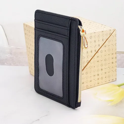 Miniatura 4 de CATCH ON Cartera pequeña para mujeres y hombres, delgada y minimalista de piel sintética, bolsillo frontal, tarjetero con bolsillo con cremallera