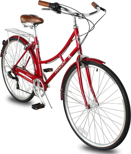 Miniatura 2 de Tracer Osaka - Bicicletas híbridas, marco de acero, Shimano Nexus Inter 3/7 velocidades, agarre marrón asiento marrón, bicicleta de carretera, Rojo