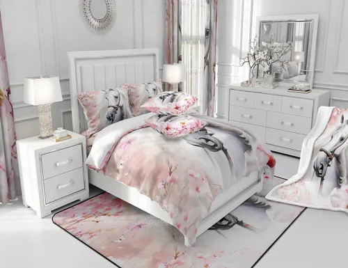 Miniatura 6 de Erosebridal Manta de Tiro de Caballo Blanco Manta de Vellón de Flor de Cerezo Rosa y Mariposa, Mantas y Tiros de Animales de Granja Caballo 40"X50