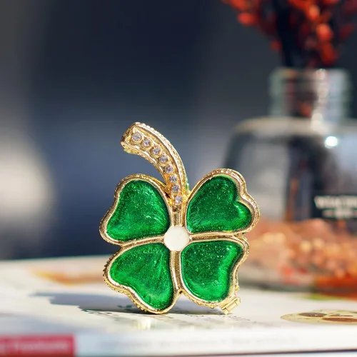 Miniatura 6 de YU FENG Cajas de baratijas de trébol de cuatro hojas con bisagras, esmaltadas con joyas, caja decorativa de flores para anillos coleccionable