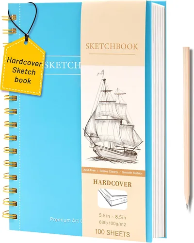 Yoment Cuaderno de bocetos pequeño de 5.5" x 8.5" para dibujo, 100 hojas de tapa dura en espiral para niños (68 libras/100gsm), cuaderno de bocetos
