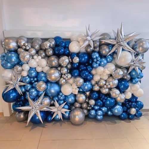 Miniatura 5 de Kit de Arco de Globos Azul Blanco Plateado, Guirnalda de Globos Azul Marino Plateado Blanco con Globos Metálicos Azul Oscuro Azul Claro Plateados