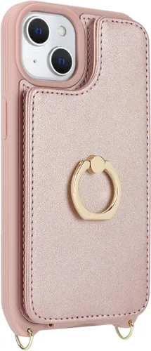 Miniatura 8 de Lipvina Funda para iPhone 14 Plus con tarjetero y correa para mujer, cordón cruzado, bloqueo RFID, soporte de anillo de soporte, cierre a presión