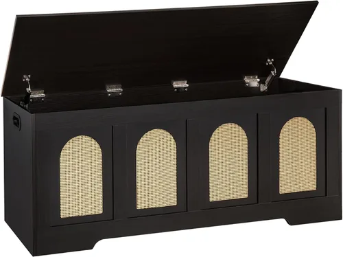 Miniatura 16 de DINZI LVJ Baúl de almacenamiento, caja de juguetes de madera de 39.4 pulgadas con 2 bisagras de seguridad, banco de zapatos de entrada con tapa