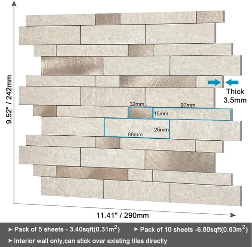 Miniatura 6 de BeNice - Azulejos para salpicaderos que se despegan y pegan para cocina, adhesivos autoadhesivos de mosaico lineal estilo metro para baño