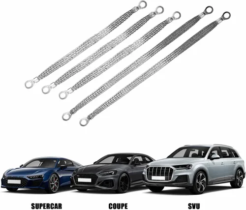 Miniatura 6 de 5 correas universales de tierra automotriz, 2 piezas de 13 pulgadas x 1/2 pulgadas y 3 cables de tierra de cobre de 10 pulgadas x 1/2 pulgadas