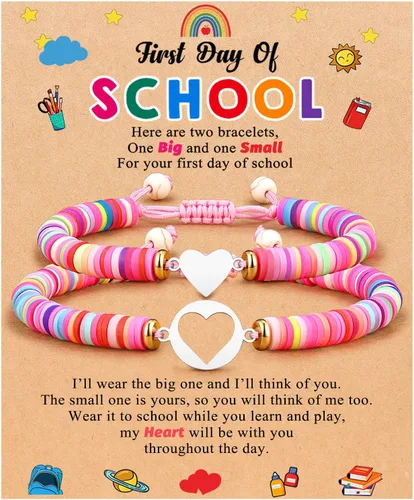 First Day of KindergartenPre KSchool Mother Daughter Bracelets Matching Heart Wish Bracelet Set for 2 Gifts