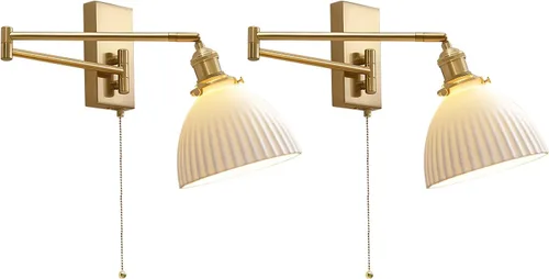 Miniatura 14 de MWL14A-2 - Juego de 2 apliques de pared dorados cepillados, lámparas de pared industriales retro con cadena de tracción, apliques de tocador