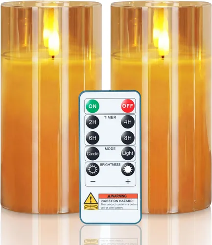 Miniatura 11 de Homemory Grey Glass Flameless Candles Battery Operated LED Pillar Candles with Remote and Timer, Real Wax Flickering Candles with 3D Wick for Home