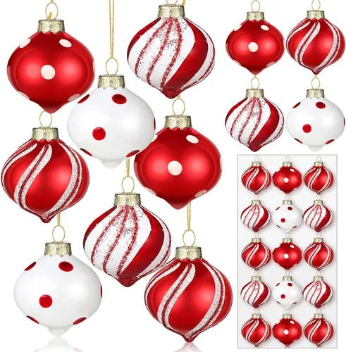 Miniatura 8 de Hungdao Juego de 12 adornos navideños de menta, bolas de bastón de caramelo de Navidad, adornos de bastón de caramelo de Navidad, bolas de Navidad