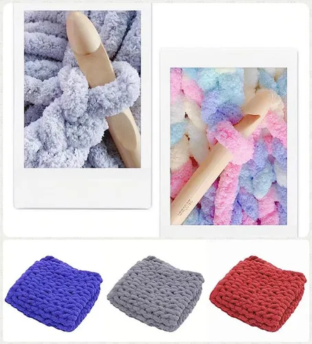 Miniatura 2 de 2 madejas de hilo de felpilla grueso para manta, súper suave, grueso, esponjoso, jumbo, grueso, estilo chenilla, hilo de poliéster de punto