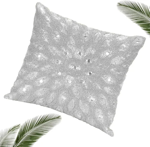 Miniatura 10 de Lightnpro - Funda de almohada hecha a mano con cuentas doradas, 12 x 12 pulgadas, elegante funda de cojín decorativo de acento para sofá, sillón