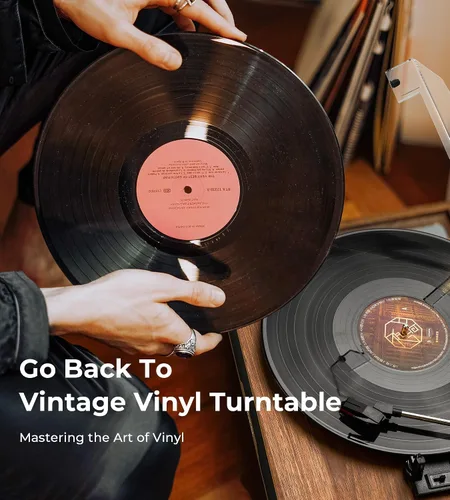 Miniatura 9 de Vangoa Tocadiscos de vinilo con altavoces externos, tocadiscos de 3 velocidades por correa para discos de vinilo, reproductores LP portátiles