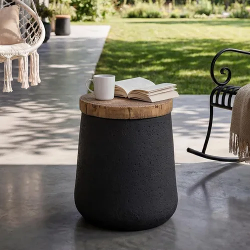 Miniatura 8 de SUNBURY Mesa auxiliar pequeña para exteriores, mesas auxiliares negras de 13 pulgadas de ancho para patio, mesa auxiliar decorativa, taburete