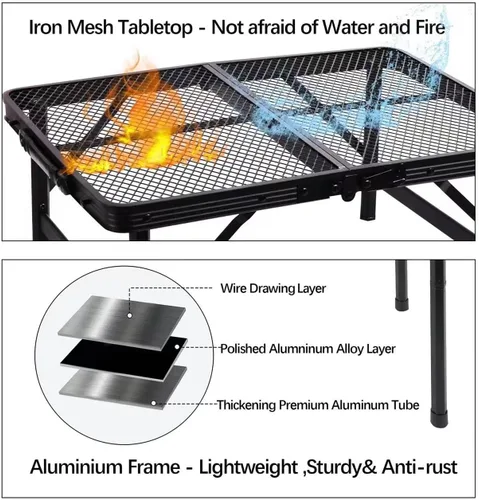 Miniatura 7 de Mesa plegable pequeña para camping, picnic, parrilla, mesa auxiliar de barbacoa de jardín, portátil, ligera, compacta, altura ajustable, mesa
