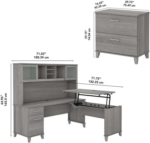 Miniatura 3 de Bush Home Somerset - Escritorio en forma de L con gabinete y archivador (72 W, 3 posiciones, color gris platino)