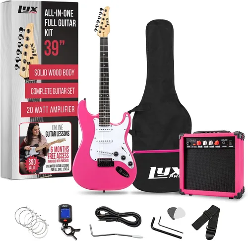 Miniatura 9 de LyxPro Kit completo de guitarra eléctrica de 39 pulgadas para principiantes, tamaño completo con amplificador de 20 W, el paquete incluye todos