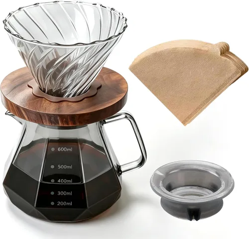 Miniatura 9 de BeeCa Manual pour over coffee maker, 20Oz+50 Filters, 1-4 Cup Non-slip walnut grip, No plastic taste, Space-saving design, Dishwasher safe