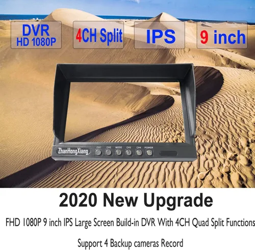 Miniatura 3 de Cámara de respaldo HD 1080P con sistema de monitor DVR de 9 pulgadas, 4 x 4 pines IR IP69 impermeable con cable retrovisor retrovisor + monitor