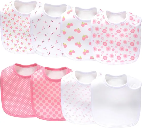Miniatura 11 de Paquete de 8 baberos unisex ajustables con broches de presión, ultra suaves, absorbentes, babeo, dentición para niños y niñas Blanco