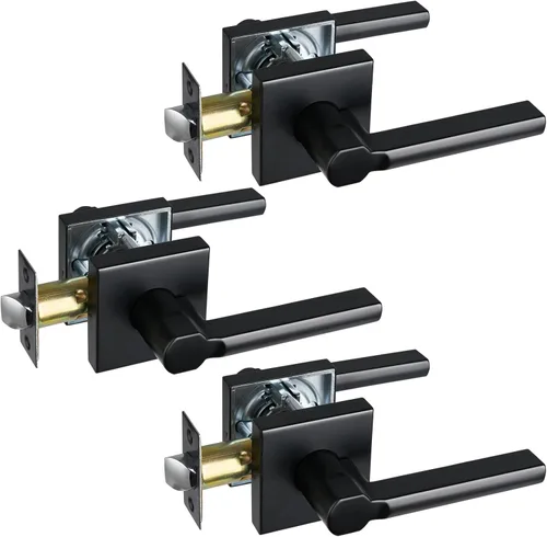 Miniatura 20 de Manija de Puerta de Paso (Sin Cerradura), Mango Cuadrado Interior de Servicio Pesado para Pasillo y Closet, Negro Mate, Reversible para Diestros