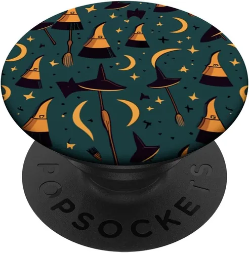 Escoba de bruja de Halloween, patrón aterrador, gráfico de Halloween, PopSockets estándar PopGrip