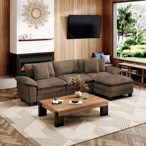 MIXPATIO Sofá modular en forma de L de 123 pulgadas con cojines de nube, juego de sofá modular de asiento profundo con 4 asientos y 1 otomana, Gris